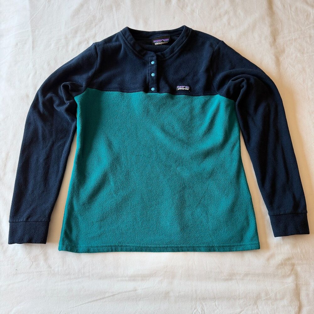 Patagonia Womens Small Micro D Snap T Fleece Pullover Teal Navy Blue Size S